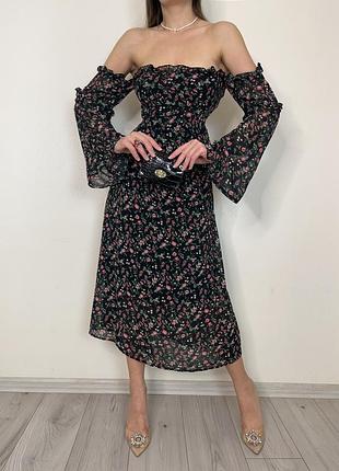 Распродажа платье boohoo миди с открытыми плечами