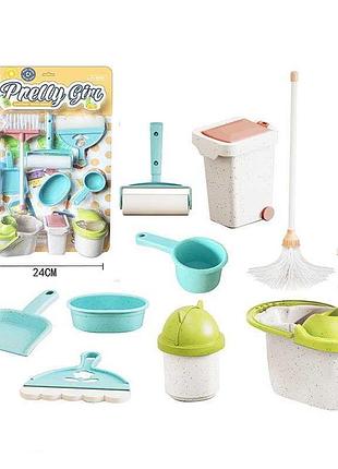 Дитячий комплект для прибирання yy 222 (144/2) 10 елементів із відрами, ковшиком, тазиком, мітлою, совком, валиком та шпателем на