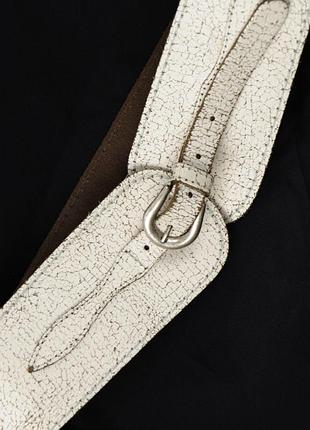 Ремінь шкіряний широкий білий з ефектом потертості м натуральна шкіра distressed вінтажний пояс масивний вінтаж гранж