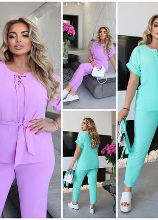 Распродажа! стильный женский брючный костюм двойка, креп жатка