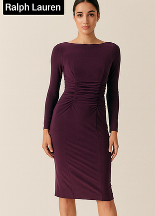 Платье женское миди футляр фиолетового цвета со сборками от бренда ralph lauren 4