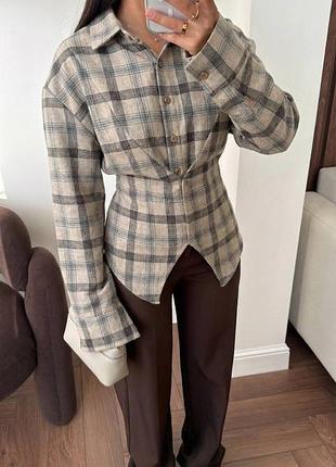 Жіноча приталена сорочка у клітинку | 2101