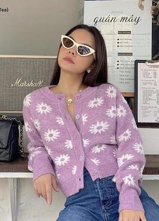 Теплий вʼязаний кардиган світер кофта і ромашки шерсть альпака zara