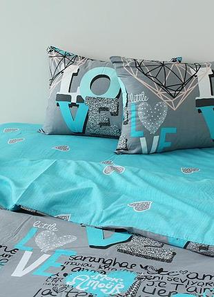 Комплект сатинового постельного белья с компаньоном "love" 1,5/2сп/евро размер.