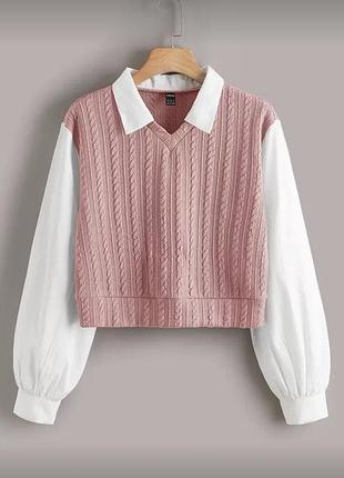 Брендовый джемпер кофта с имитацией рубашки shein, 14 размер.