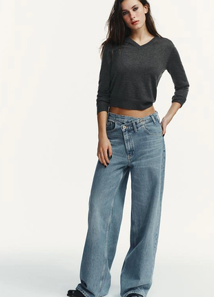 Джинсы zara wide leg с пеехресной молнией