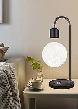 Лампа - ночник настольная левитирующая с магнитной зарядкой луна, беспроводная зарядка