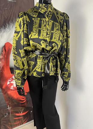 Блуза вінтаж з пишними рукавами в абстрактний принт