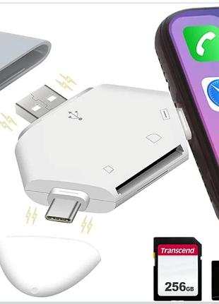 Зчитувач карт пам'яті з кількома інтерфейсами, трикутний usb type-c зчитувач карт пам'яті для iphone 15/ipad, адаптер usb-sd, підтримує sd/tf-карту