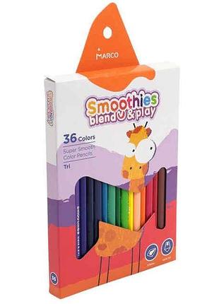 Олівці кольорові трикутні marco smoothies 36 кольорів