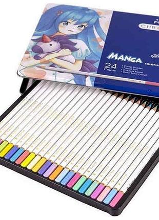 Олівці кольорові marco chroma manga пастельні 24 кольори в метал. кейсі