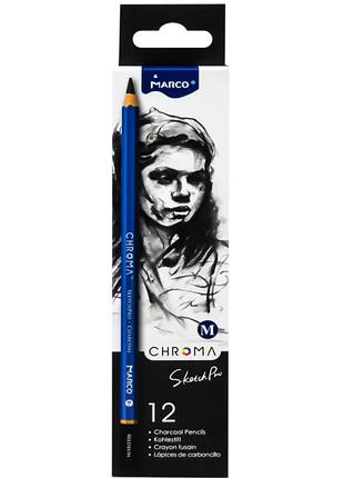 Набор угольных карандашей chroma 12 штук medium-средний шестигранный