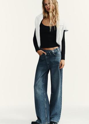 Джинси zara wide leg з пеехресною блискавкою