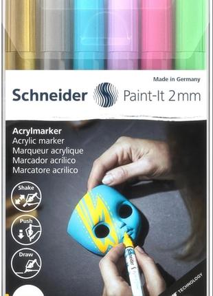 Маркер акриловий для декоративних і художніх робіт schneider paint-it wallet set2 6 кольорів 2 мм