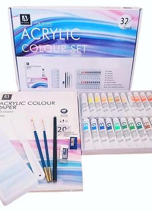 Набор акриловые краски 24*12 мл, палитра, 2 кисточки, точилка, резинка, альбом, карандаш и шпатель art nation