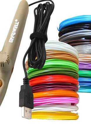 3d ручка myriwell rp-200a usb с комплектом pcl пластика 20 цветов 100 метров оливковая