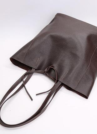 Большая кожаная сумка женская шоппер италия мягкая сумка шопер мешок шоколад