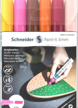 Маркер акриловий для декоративних і художніх робіт schneider paint-it wallet set3 6 кольорів 4 мм