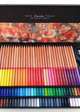 Олівці кольорові 100 кольорів marco fine art металева коробка