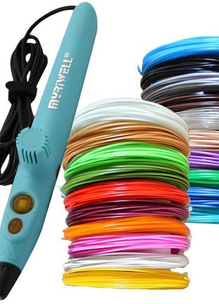3d ручка myriwell rp-200a usb с комплектом pcl пластика 20 цветов 100 метров голубая