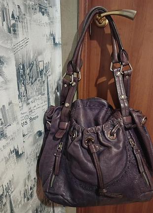 Супер акція до 24.01  дорогий дуже якісний бренд шикарна шкіряна сумка велика торба мішок баклажан колір