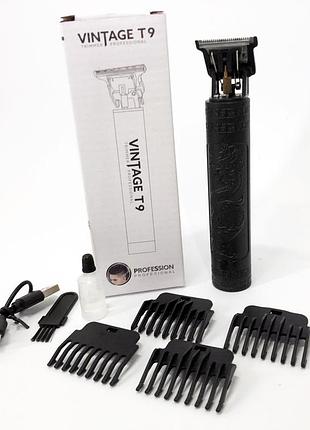 Машинка для стрижки волос vintage t9-2 black 4 насадки