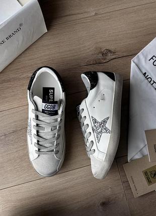 Кеди golden goose glitter star silver white black