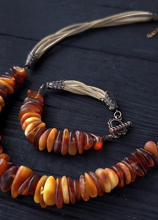 Стильное ожерелье и браслет из натурального янтаря | шепот осени|