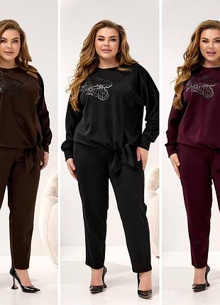 Жіночий костюм двійка кофта і штани трикотаж чорний, бордо, шоколад розмір від 52-62