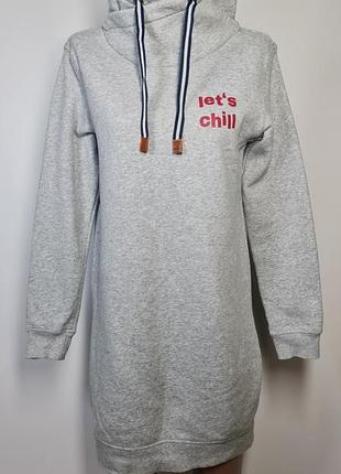 Светр туніка на байці сіра з високим коміром