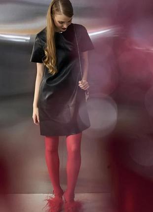 Платье из матовой эко кожи мини 40,42 l/xl