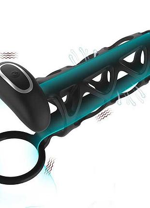 Насадка с вибрацией на пенис и мошонку black velvets 22 см черный k000915