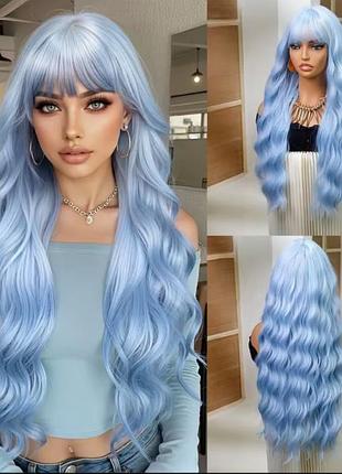 Allbell magique голубая длинная синтетическая парик для женщин. натуральные волнистые искусственные волосы. термостойкое волокно.