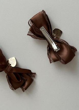 Коричневі бантики для волосся, коричневі бантики для дівчинки, атласні бантики