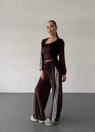 Жіночий велюровий спортивний костюм худі вкорочене і штани із затяжками різні розміри в кольори