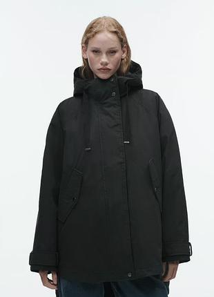 Нова парка куртка утеплена zara black oversized parka jacket coat asymmetric xs іспанія 🇪🇸