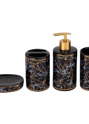 Набор для ванной комнаты 4 предмета керамика 9190-015 черный с узором