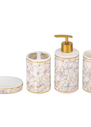 Набор для ванной комнаты 4 предмета керамика 9190-014 белый с узором