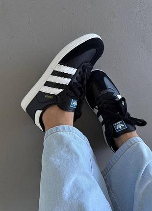 Женские кроссовки adidas samba | black / white sole (7)