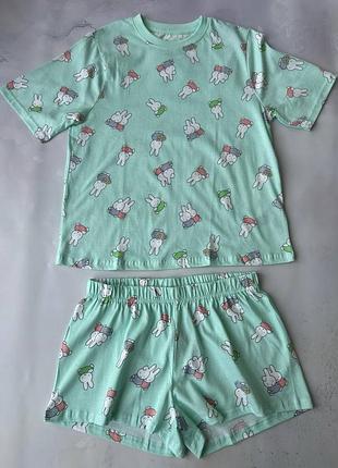 Жіноча літня бавовняна піжамка з кроликами miffy, розмір xs