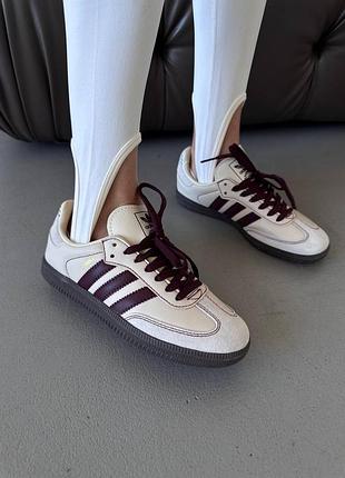Женские кроссовки adidas samba | beige / maroon stripes premium (1)