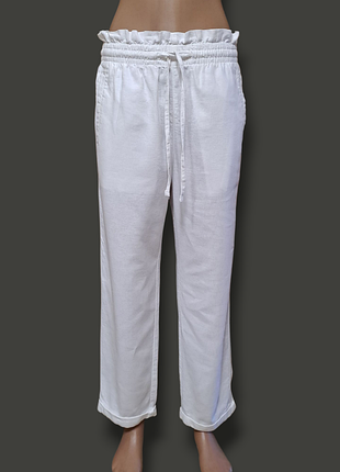 Женские белые брюки брюки брюки с льном