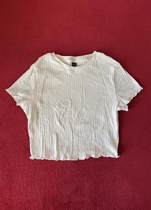 Белый хлопковый топ в рубчик