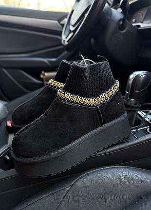 Уггі натуральна замша жіночі чорні на платформі