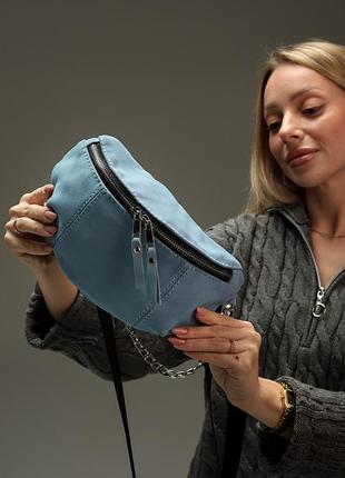 Жіноча бананка з натуральної замші (блакитний)