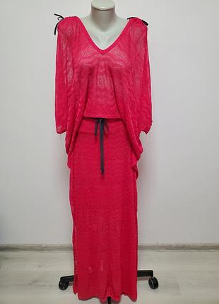 Шикарное брендовое вискозное трикотажное ажурное платье длинное