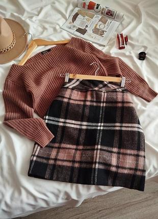Коричневая шерстяная мини юбка в клетку тартан comma s м