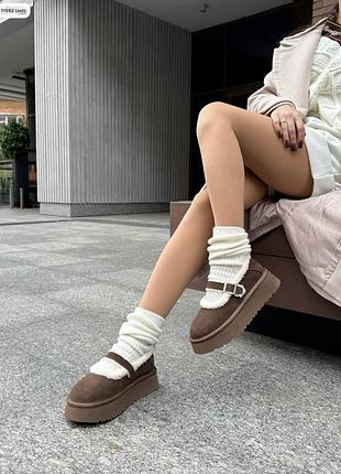 Женские тапули-угги «марсель» шоколадные натуральная замша и мех код 11592