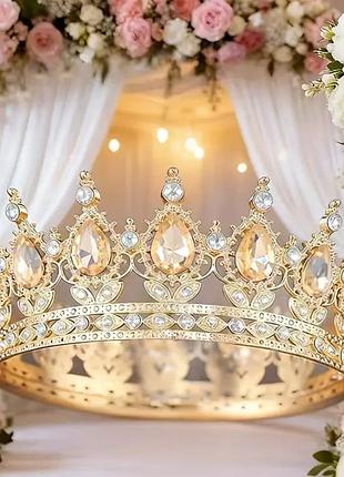 Післяплата тільки через укрпошту корона декоративна для торта 12см золотава з камінням кольору шампань