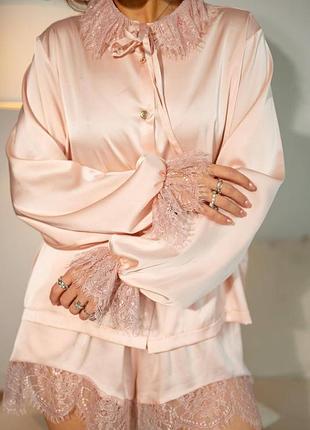 Juliette 30202 женская пижама шелк армани премиум кружево персиковый